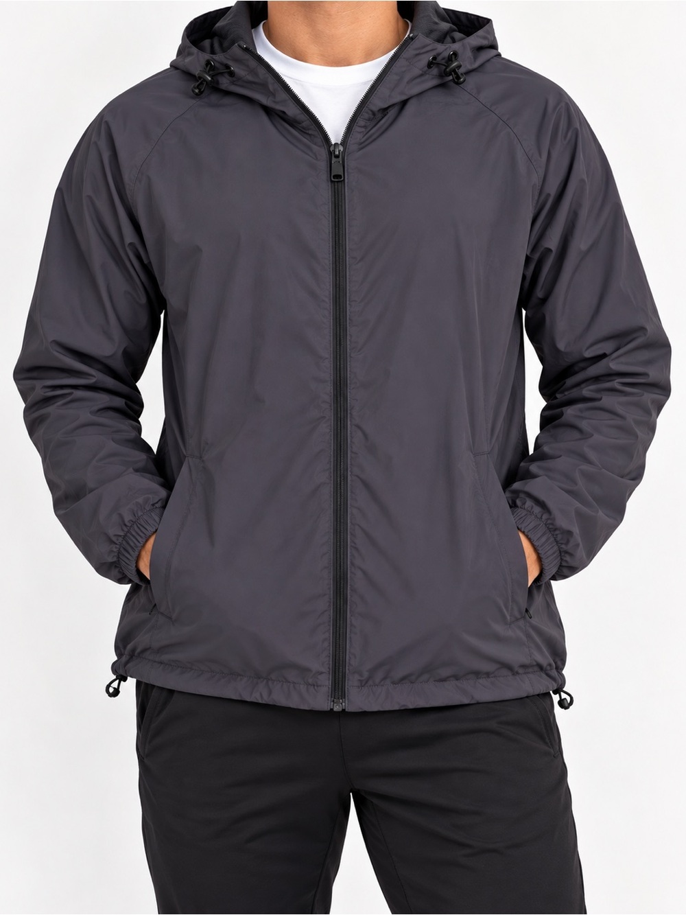 Men's Hooded Windbreaker Jacket - Charcoal Gray
